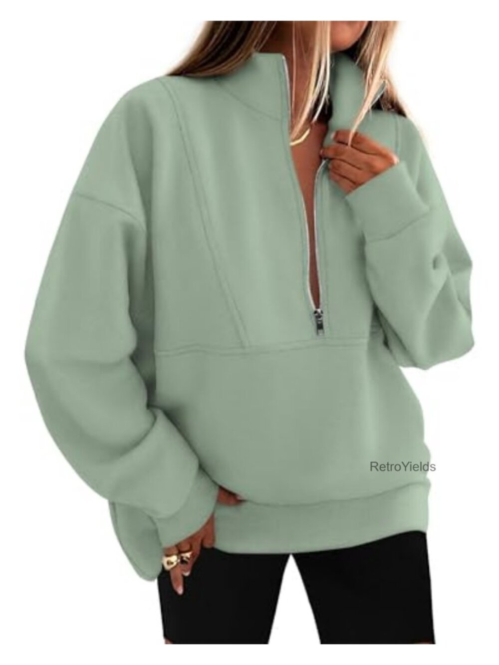 Women's Half Zip Pullover Sweatshirt 56% Cotton Oversized Mock Neck Fleece